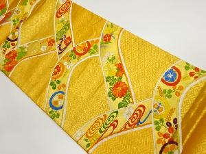 山並みに花々・丸文模様織出し袋帯